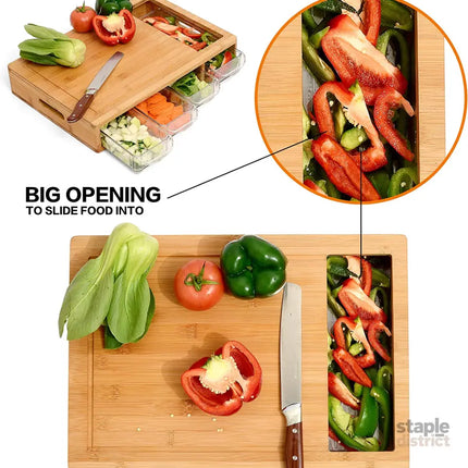 CARLA HOME Large Bamboo Cutting Board and 4 Containers with Mobile Holder gift included for Home Kitchen-2042061549920718850