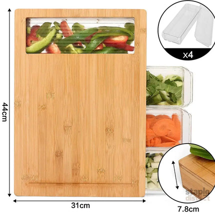 CARLA HOME Large Bamboo Cutting Board and 4 Containers with Mobile Holder gift included for Home Kitchen-2042061549920718857