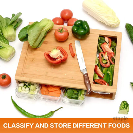 CARLA HOME Large Bamboo Cutting Board and 4 Containers with Mobile Holder gift included for Home Kitchen-2042061549920718851