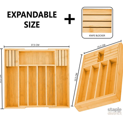 CARLA HOME Large Capacity Bamboo Expandable Drawer Organizer with Knife Block Holder for Home Kitchen Utensils-2042061560284844033