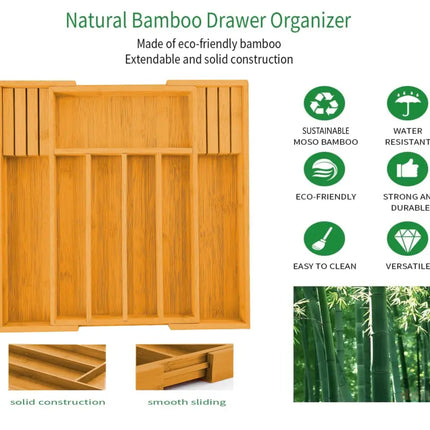 CARLA HOME Large Capacity Bamboo Expandable Drawer Organizer with Knife Block Holder for Home Kitchen Utensils-2042061560284844036