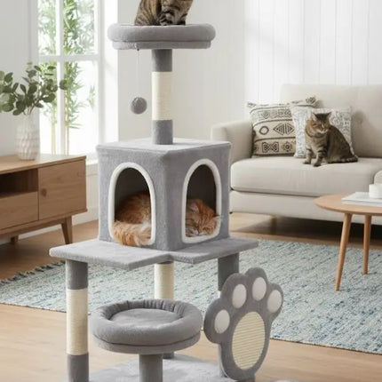 CARLA HOME Large Cat Tree Tower for Indoor Cats with Plush Perch, Cat Condo, Natural Sisal Scratching Posts, Hanging Ball & Paw Scratcher-2050057520038416385