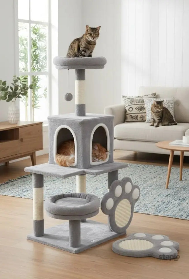 CARLA HOME Large Cat Tree Tower for Indoor Cats with Plush Perch, Cat Condo, Natural Sisal Scratching Posts, Hanging Ball & Paw Scratcher-2050057520038416385