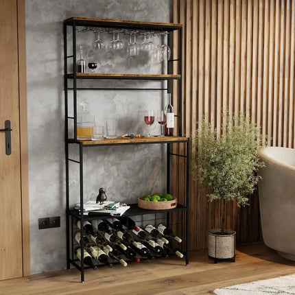 CARLA HOME Large Wine Rack for 20 Bottles with Wood Countertop and Sturdy Metal Frame-2042061568753143810