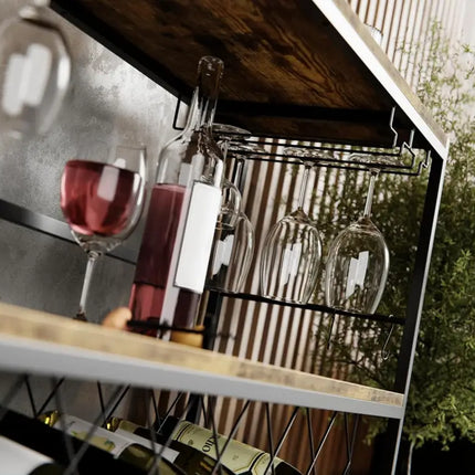 CARLA HOME Large Wine Rack with Glass Holder, Metal Designed Bottle Holder and Wood Countertop for Wine & Champagne-2050057501549924356