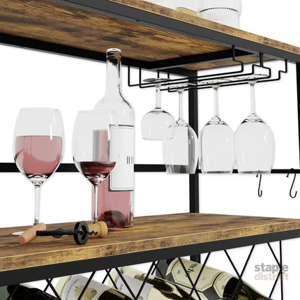 CARLA HOME Large Wine Rack with Glass Holder, Metal Designed Bottle Holder and Wood Countertop for Wine & Champagne-2050057501549924357
