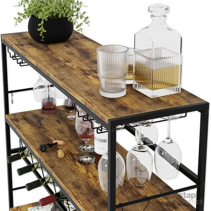 CARLA HOME Large Wine Rack with Glass Holder, Metal Designed Bottle Holder and Wood Countertop for Wine & Champagne-2050057501549924355