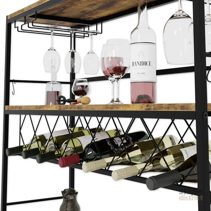 CARLA HOME Large Wine Rack with Glass Holder, Metal Designed Bottle Holder and Wood Countertop for Wine & Champagne-2050057501549924354
