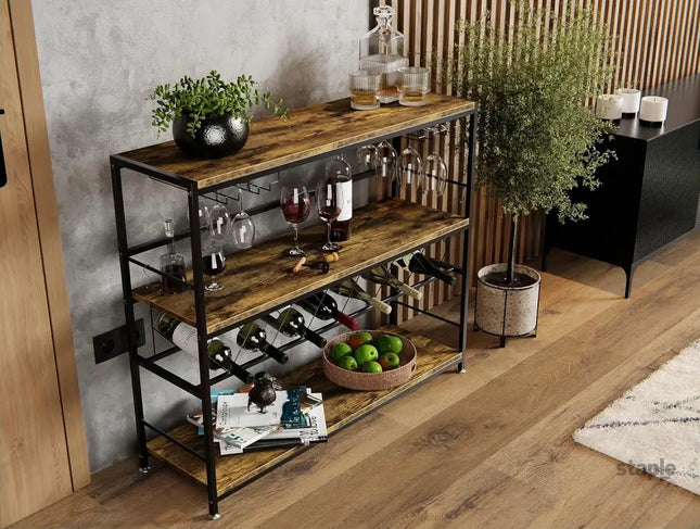 CARLA HOME Large Wine Rack with Glass Holder, Metal Designed Bottle Holder and Wood Countertop for Wine & Champagne-2050057501549924353