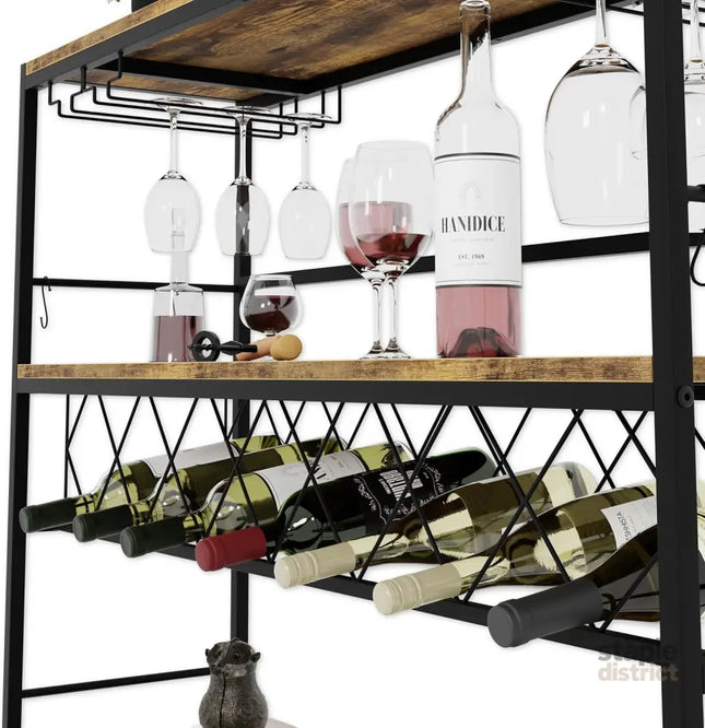 CARLA HOME Large Wine Rack with Glass Holder, Metal Designed Bottle Holder and Wood Countertop for Wine & Champagne-2050057501549924354