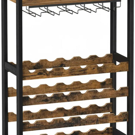 CARLA HOME Large Wine Rack with Glass Holder, Metal Designed Bottle Holder and Wood Countertop up to Wine & Champagne Bottles-2050057501793193993