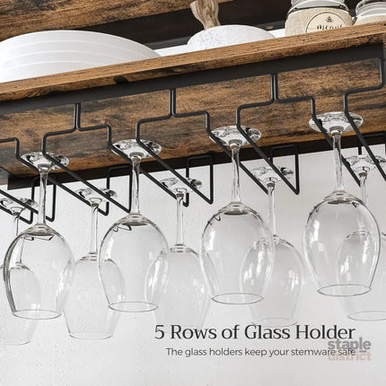 CARLA HOME Large Wine Rack with Glass Holder, Metal Designed Bottle Holder and Wood Countertop up to Wine & Champagne Bottles-2050057501793193991