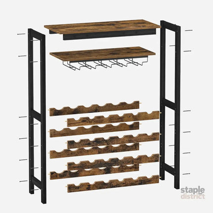 CARLA HOME Large Wine Rack with Glass Holder, Metal Designed Bottle Holder and Wood Countertop up to Wine & Champagne Bottles-2050057501793193992