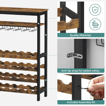 CARLA HOME Large Wine Rack with Glass Holder, Metal Designed Bottle Holder and Wood Countertop up to Wine & Champagne Bottles-2050057501793193989