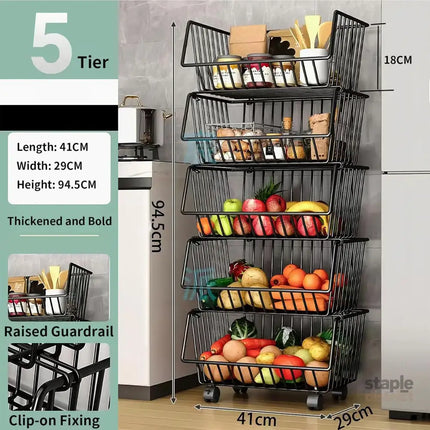 CARLA HOME Metal 5-Tier Rolling Vegetable and Fruit Basket Cart Stand for Kitchen-2042061545592197121