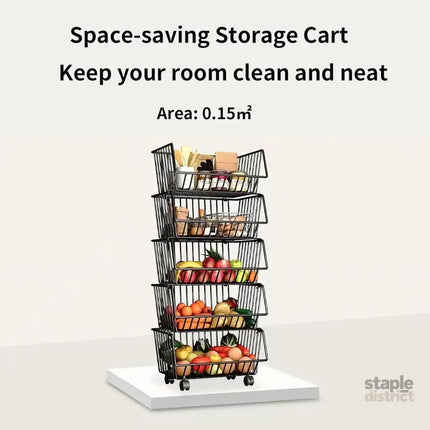 CARLA HOME Metal 5-Tier Rolling Vegetable and Fruit Basket Cart Stand for Kitchen-2042061545592197126