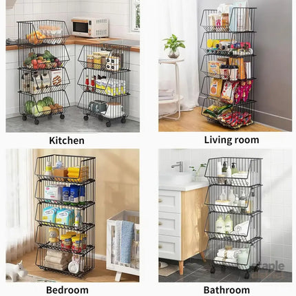 CARLA HOME Metal 5-Tier Rolling Vegetable and Fruit Basket Cart Stand for Kitchen-2042061545592197122