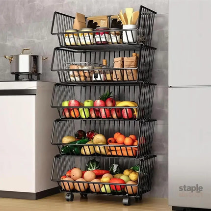 CARLA HOME Metal 5-Tier Rolling Vegetable and Fruit Basket Cart Stand for Kitchen-2042061545592197120