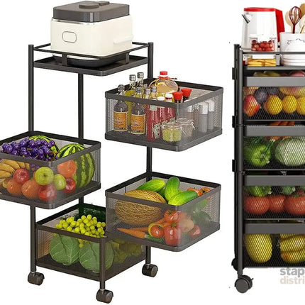 CARLA HOME Metal 5-Tier Rolling Vegetable and Fruit Basket Cart Stand for Kitchen & Storage-2050057502200041472