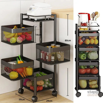 CARLA HOME Metal 5-Tier Rolling Vegetable and Fruit Basket Cart Stand for Kitchen & Storage-2050057502200041473