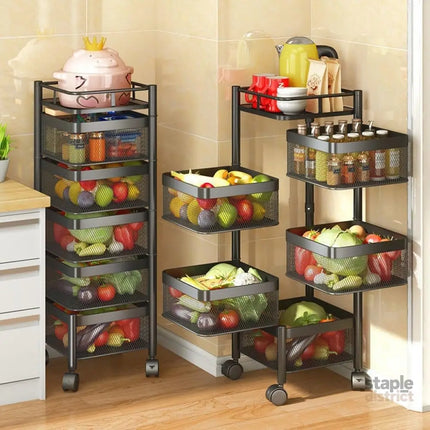 CARLA HOME Metal 5-Tier Rolling Vegetable and Fruit Basket Cart Stand for Kitchen & Storage-2050057502200041474