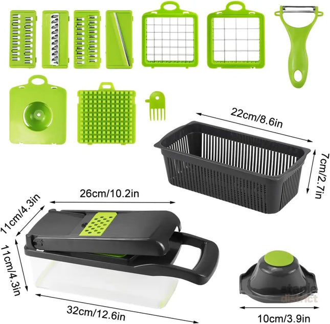CARLA HOME Multifunctional Mandoline Vegetable Chopper 16-in-1 with Stainless Steel Blades, Storage Container & Hand Guard for Fruits & Veggies-2050057514283831298
