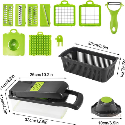 CARLA HOME Multifunctional Mandoline Vegetable Chopper 16-in-1 with Stainless Steel Blades, Storage Container & Hand Guard for Fruits & Veggies-2050057514283831298