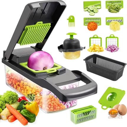 CARLA HOME Multifunctional Mandoline Vegetable Chopper 16-in-1 with Stainless Steel Blades, Storage Container & Hand Guard for Fruits & Veggies-2050057514283831296