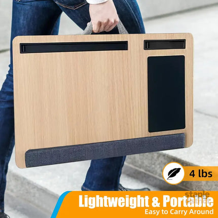 CARLA HOME Oversized Portable Lap Desk with Cushion,Mouse Pad, Tablet and Phone Holder which Fits Up to 17 Inch Laptops for Bed or Sofa (Brown)-2042061551623606277