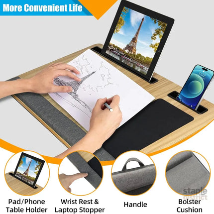 CARLA HOME Oversized Portable Lap Desk with Cushion,Mouse Pad, Tablet and Phone Holder which Fits Up to 17 Inch Laptops for Bed or Sofa (Brown)-2042061551623606276
