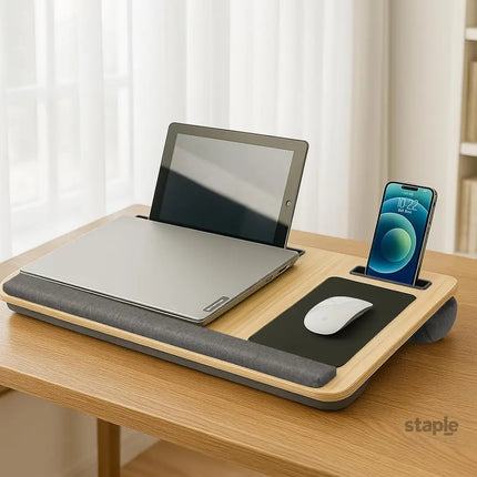 CARLA HOME Oversized Portable Lap Desk with Cushion,Mouse Pad, Tablet and Phone Holder which Fits Up to 17 Inch Laptops for Bed or Sofa (Brown)-2042061551623606274