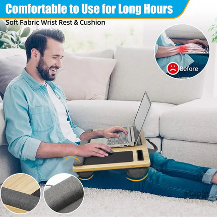 CARLA HOME Oversized Portable Lap Desk with Cushion,Mouse Pad, Tablet and Phone Holder which Fits Up to 17 Inch Laptops for Bed or Sofa (Brown)-2042061551623606275