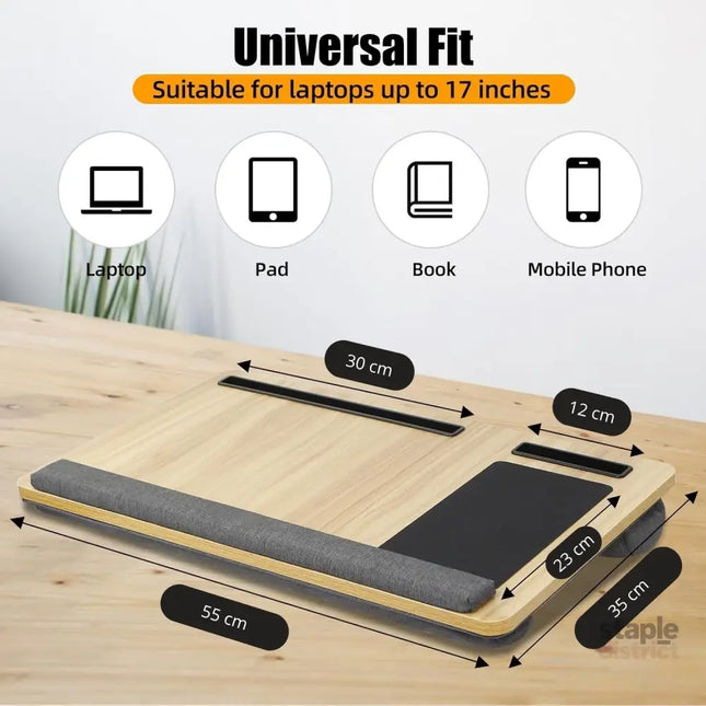 CARLA HOME Oversized Portable Lap Desk with Cushion,Mouse Pad, Tablet and Phone Holder which Fits Up to 17 Inch Laptops for Bed or Sofa (Brown)-2042061551623606273