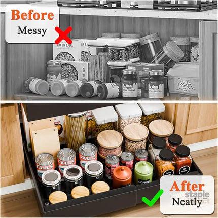CARLA HOME Pack Pull Out Cabinet Organizer Expandable for Cabinets with Adjustable Slide Out Shelves and Easy Installation (Black)-2042061543662817283