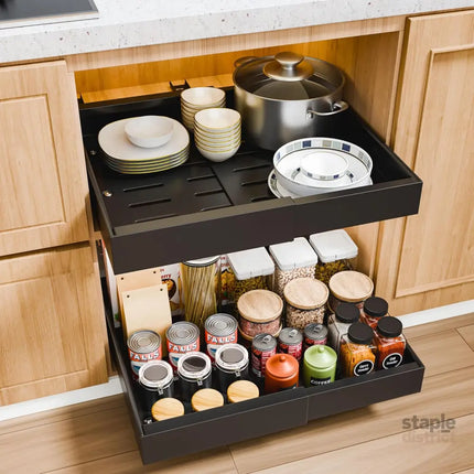 CARLA HOME Pack Pull Out Cabinet Organizer Expandable for Cabinets with Adjustable Slide Out Shelves and Easy Installation (Black)-2042061543662817280