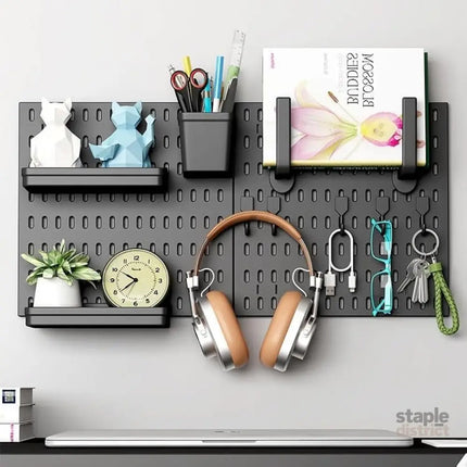 CARLA HOME Pegboard Wall Organizer Kit – 2 Black Modular Pegboards with 10 Accessories for Office, Gaming & Home Storage-2050057502959210496