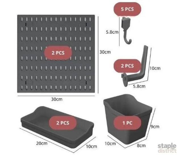 CARLA HOME Pegboard Wall Organizer Kit – 2 Black Modular Pegboards with 10 Accessories for Office, Gaming & Home Storage-2050057502959210498