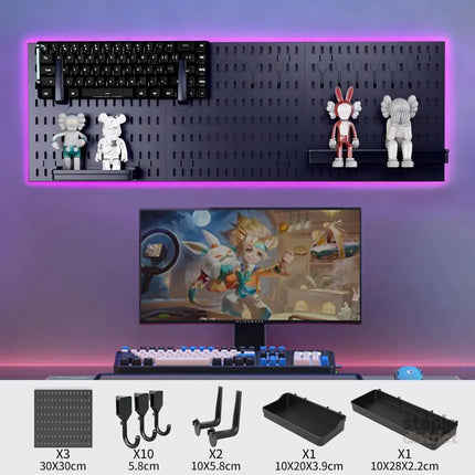 CARLA HOME Pegboard Wall Organizer Kit with 3 Modular Black Panels & 17 Accessories for Gaming, Office & Craft Storage-2050057503160537092