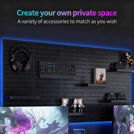 CARLA HOME Pegboard Wall Organizer Kit with 4 Modular Black Pegboards & 19 Accessories for Gaming, Office & Craft Storage (Black)-2050057503332503554