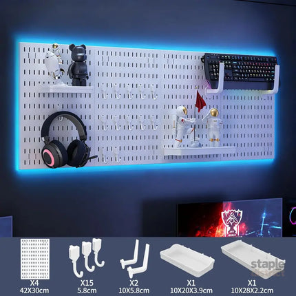 CARLA HOME Pegboard Wall Organizer Kit with 4 Modular Black Pegboards & 19 Accessories for Gaming, Office & Craft Storage (White)-2050057503500275716