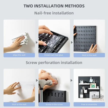 CARLA HOME Pegboard Wall Organizer Kit with 4 Modular Black Pegboards & 19 Accessories for Gaming Office & Craft