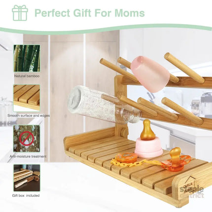 CARLA HOME Portable Bamboo Baby Bottle Drying Rack-2042061545344733186