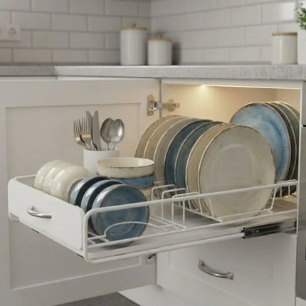CARLA HOME Pull Out Dish Rack for Kitchen Cabinet with Slide Out Drawer Organizer for Plates, Bowls & Utensils-2050057509703651329