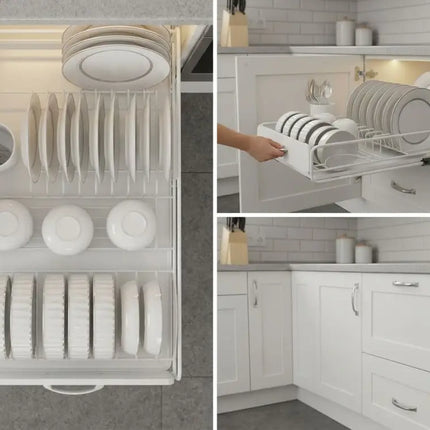 CARLA HOME Pull Out Dish Rack for Kitchen Cabinet with Slide Out Drawer Organizer for Plates, Bowls & Utensils-2050057509703651330