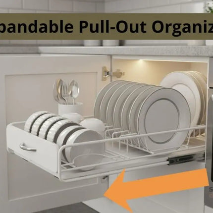 CARLA HOME Pull Out Dish Rack for Kitchen Cabinet with Slide Out Drawer Organizer for Plates, Bowls & Utensils-2050057509703651331