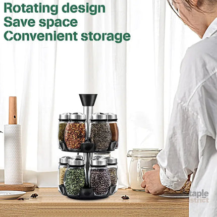 CARLA HOME Rotating Spice Rack Organizer with 16 Glass Jars for Kitchen Seasoning and Herb Storage-2042061548935057413
