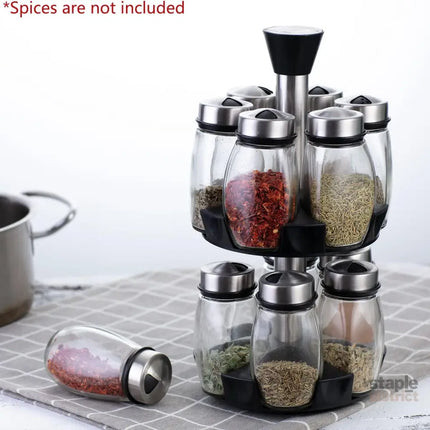 CARLA HOME Rotating Spice Rack Organizer with 16 Glass Jars for Kitchen Seasoning and Herb Storage-2042061548935057414