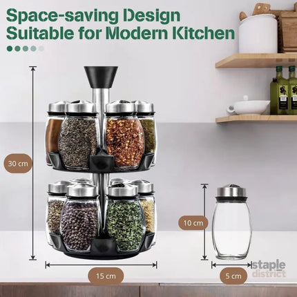 CARLA HOME Rotating Spice Rack Organizer with 16 Glass Jars for Kitchen Seasoning and Herb Storage-2042061548935057409