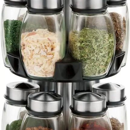 CARLA HOME Rotating Spice Rack Organizer with 16 Glass Jars for Kitchen Seasoning and Herb Storage-2042061548935057408