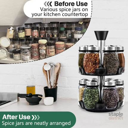 CARLA HOME Rotating Spice Rack Organizer with 16 Glass Jars for Kitchen Seasoning and Herb Storage-2042061548935057412
